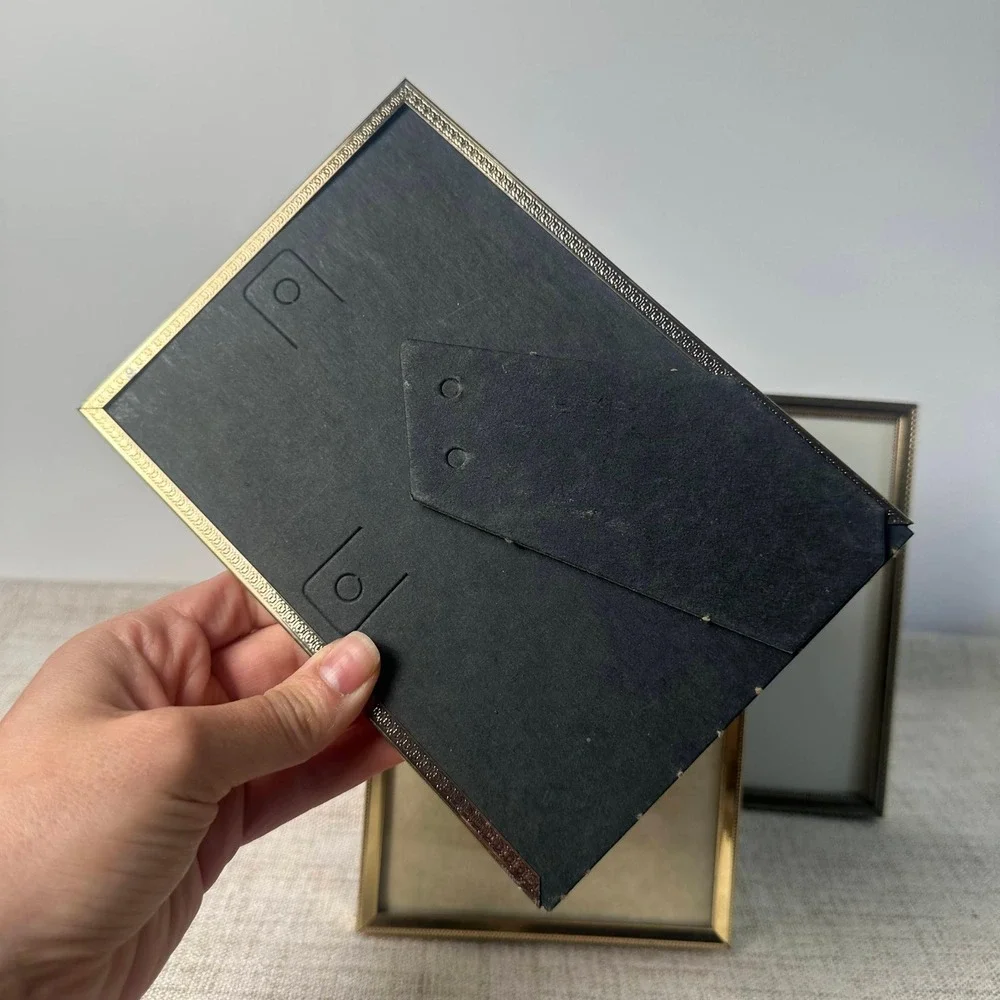 Vintage Metal Picture Frames Set of 3 | 5x7 Brass Tone Easel Frames | 1970s